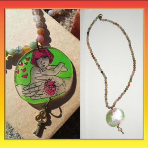 NWT Handmade beaded charm Necklace w/tiny key